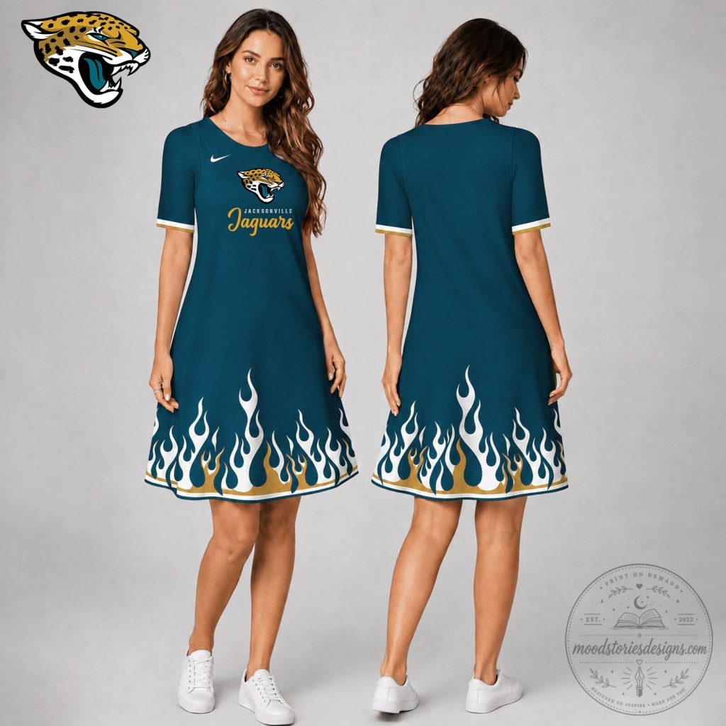 Jacksonville Jaguars Women's Flame Design Short Sleeve Dress Jacksonville Jaguars Women's Flame Design Short Sleeve Dress