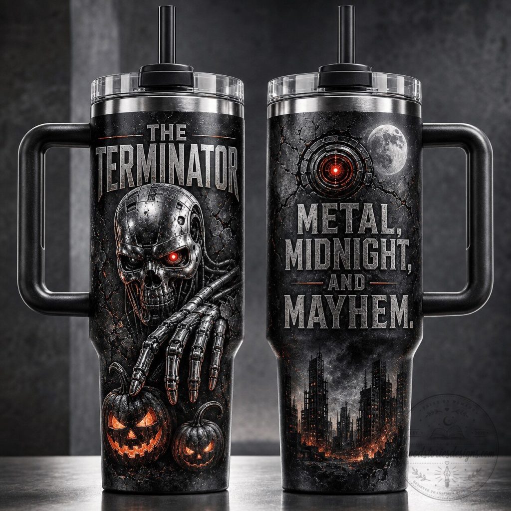 The Terminator Metal Midnight Halloween Insulated Tumbler with Handle The Terminator Metal Midnight Halloween Insulated Tumbler with Handle