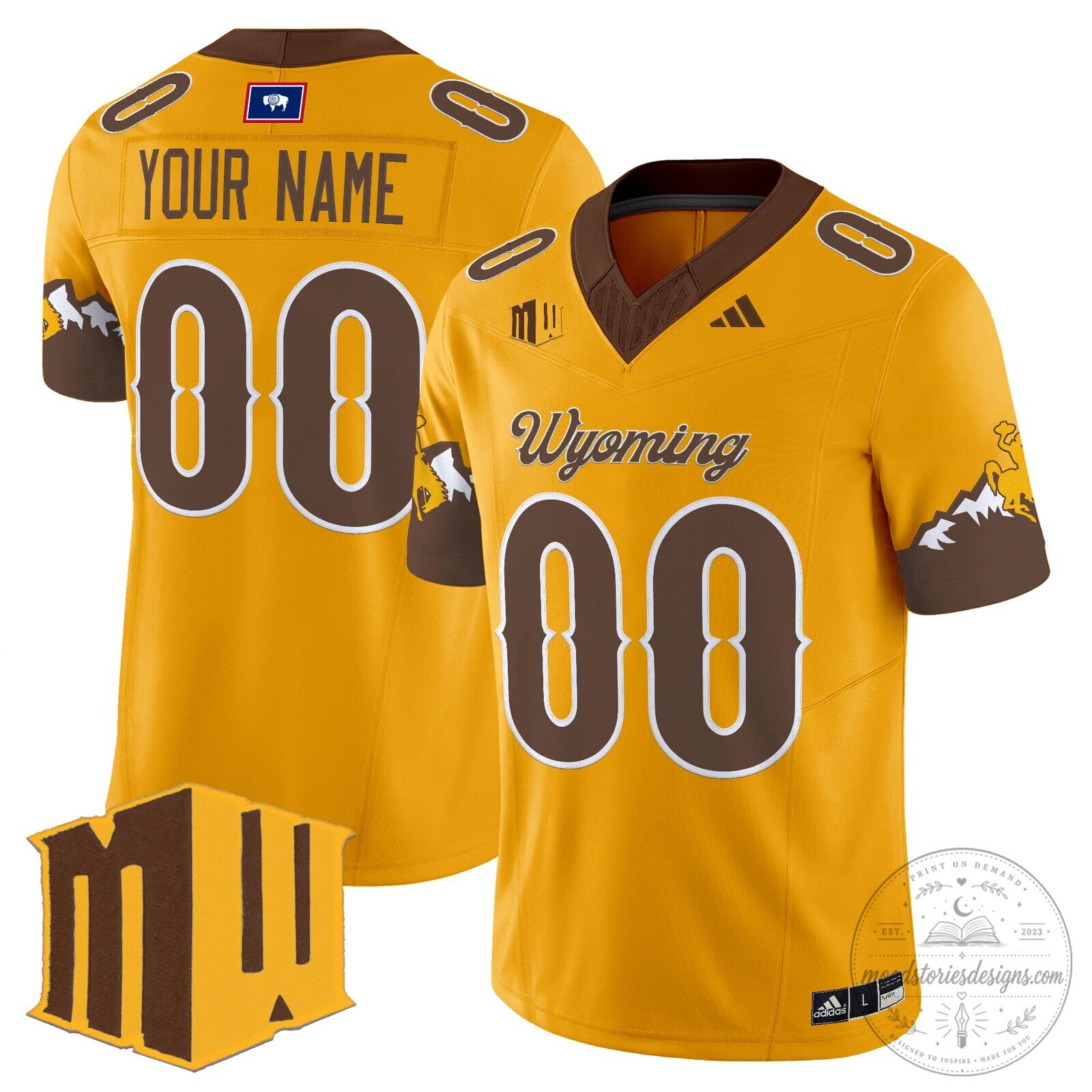 Wyoming Cowboys Gold and Brown Custom Football Jersey