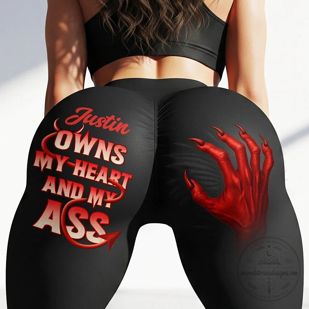 Justin Owns My Heart And My Ass Devil Hand Black Leggings