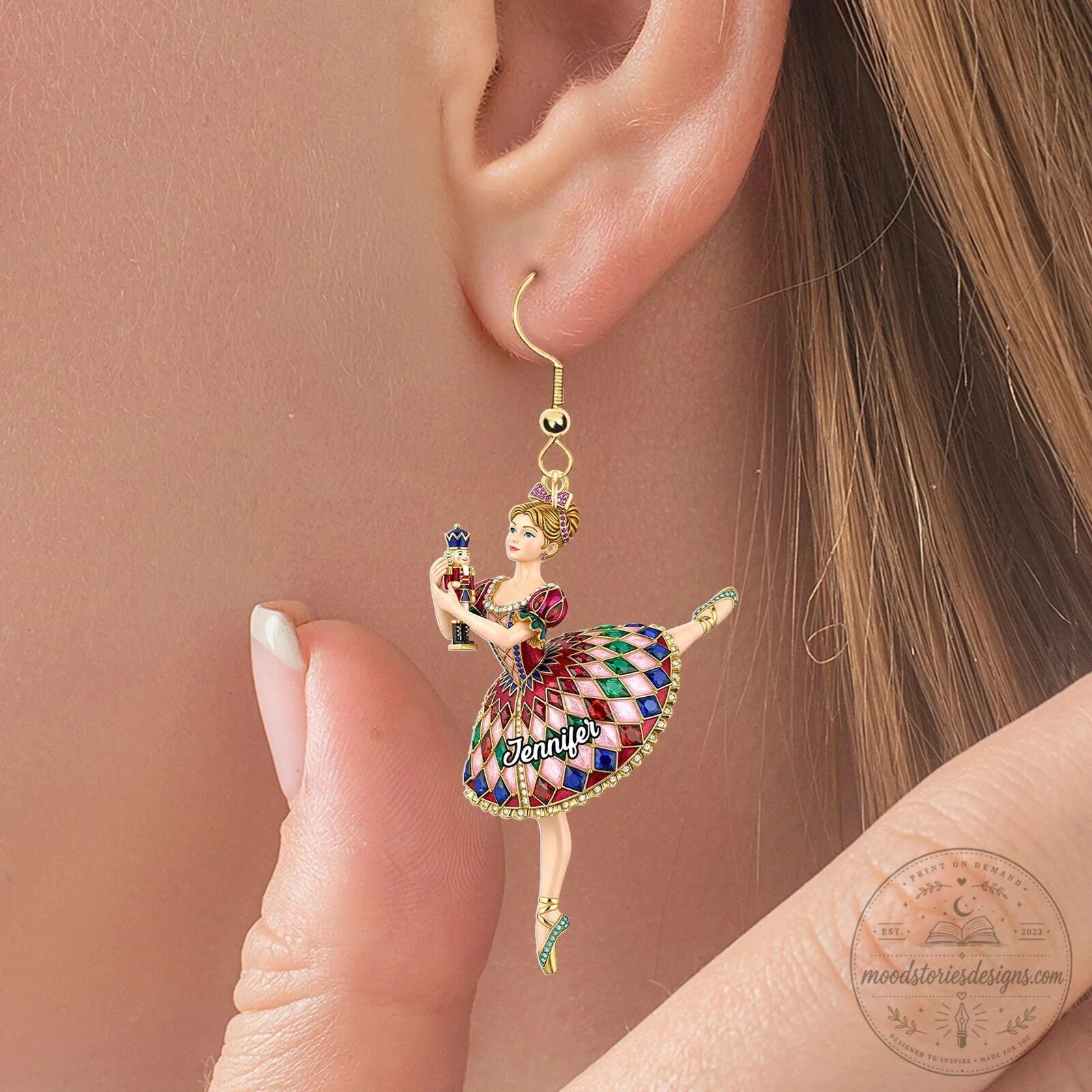 Personalized Nutcracker Ballerina Dancer Dangle Earrings for Ballet Lovers