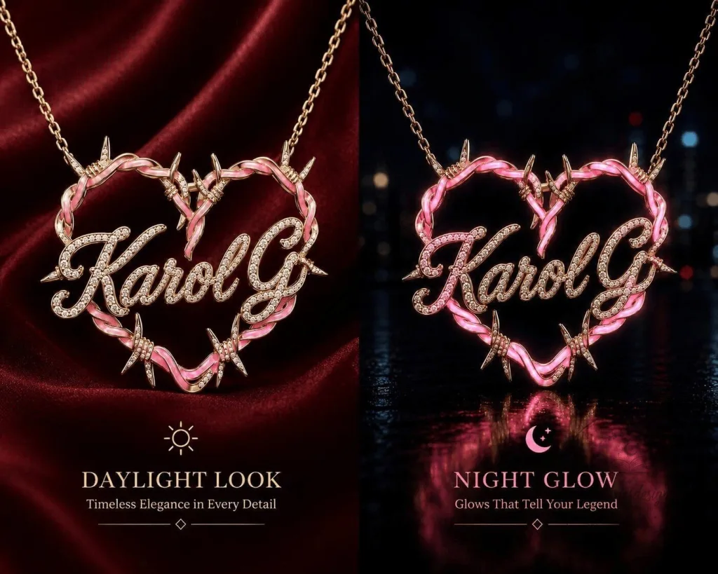 Karol G Pink Barbed Wire Heart Glow in the Dark Pendant Necklace Karol G Pink Barbed Wire Heart Glow in the Dark Pendant Necklace