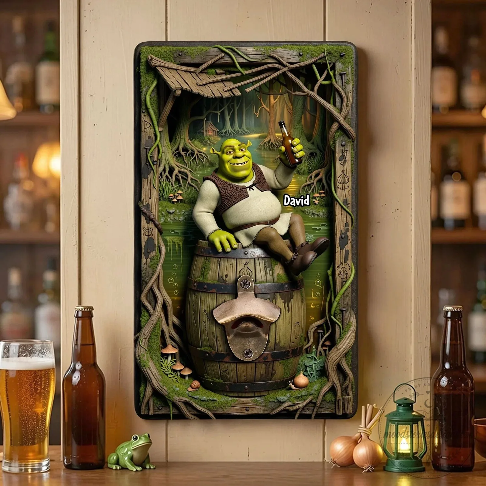 Shrek Personalized Wall Mounted Bottle Opener for Home Bar Decor
