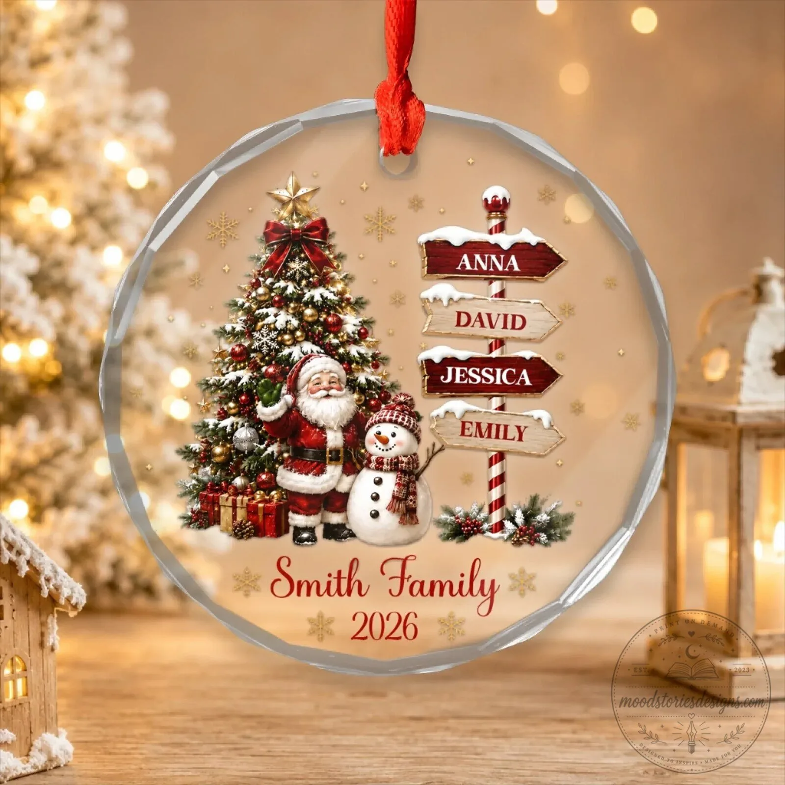 Personalized Family Christmas Tree and Santa Claus Glass Ornament 11 Personalized Family Christmas Tree and Santa Claus Glass Ornament