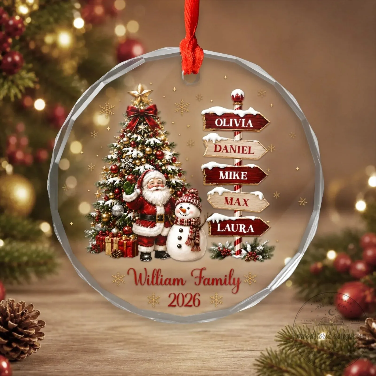 Personalized Family Christmas Tree and Santa Claus Glass Ornament 13 Personalized Family Christmas Tree and Santa Claus Glass Ornament