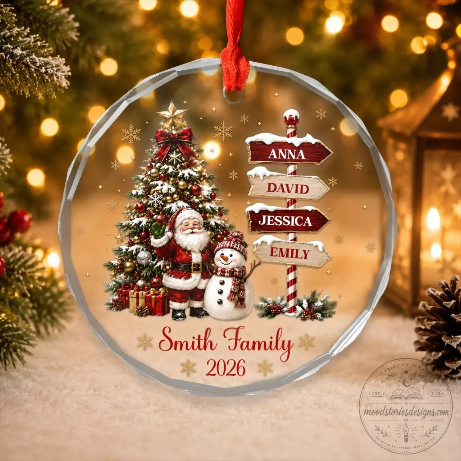 Personalized Family Christmas Tree and Santa Claus Glass Ornament 14 Personalized Family Christmas Tree and Santa Claus Glass Ornament