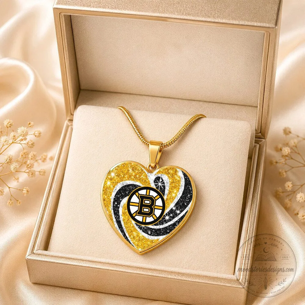 Boston Bruins Heart Pendant Necklace with Gold Chain for Women