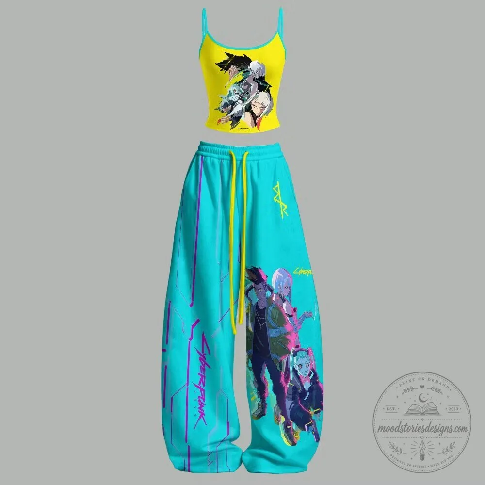 Cyberpunk Edgerunners David Martinez Lucy Rebecca Katana Tank Top and Pants Set