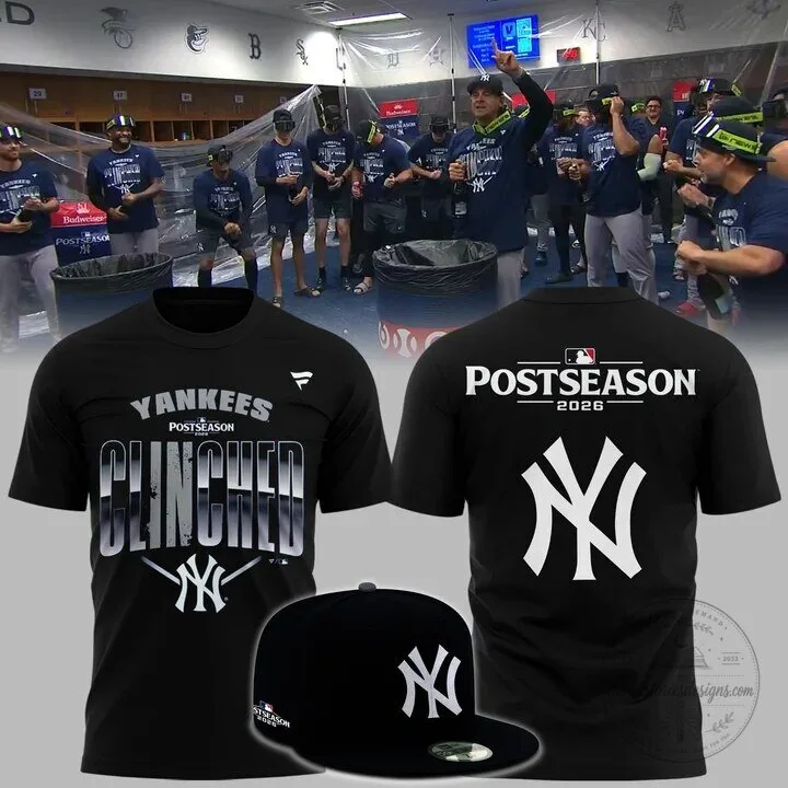 New York Yankees 2026 Postseason Clinched Black Baseball T-Shirt