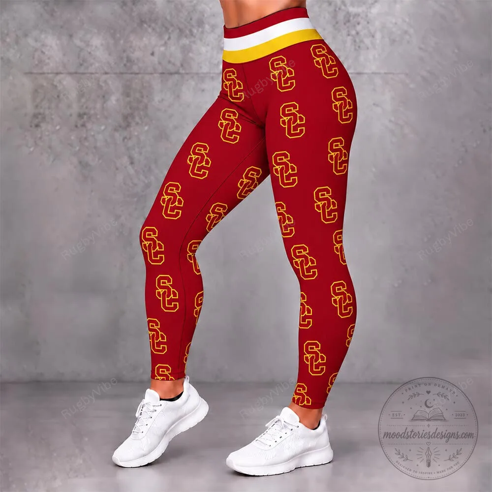 USC Trojans Women's Athletic Red and Gold Patterned Leggings