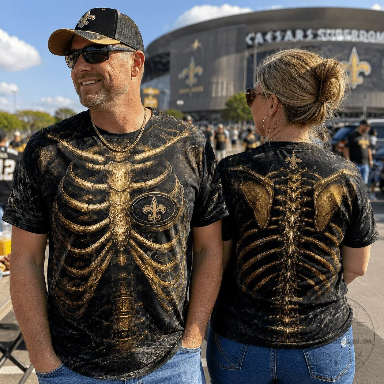 New Orleans Saints Football Team Skeleton Rib Cage Black T-Shirt