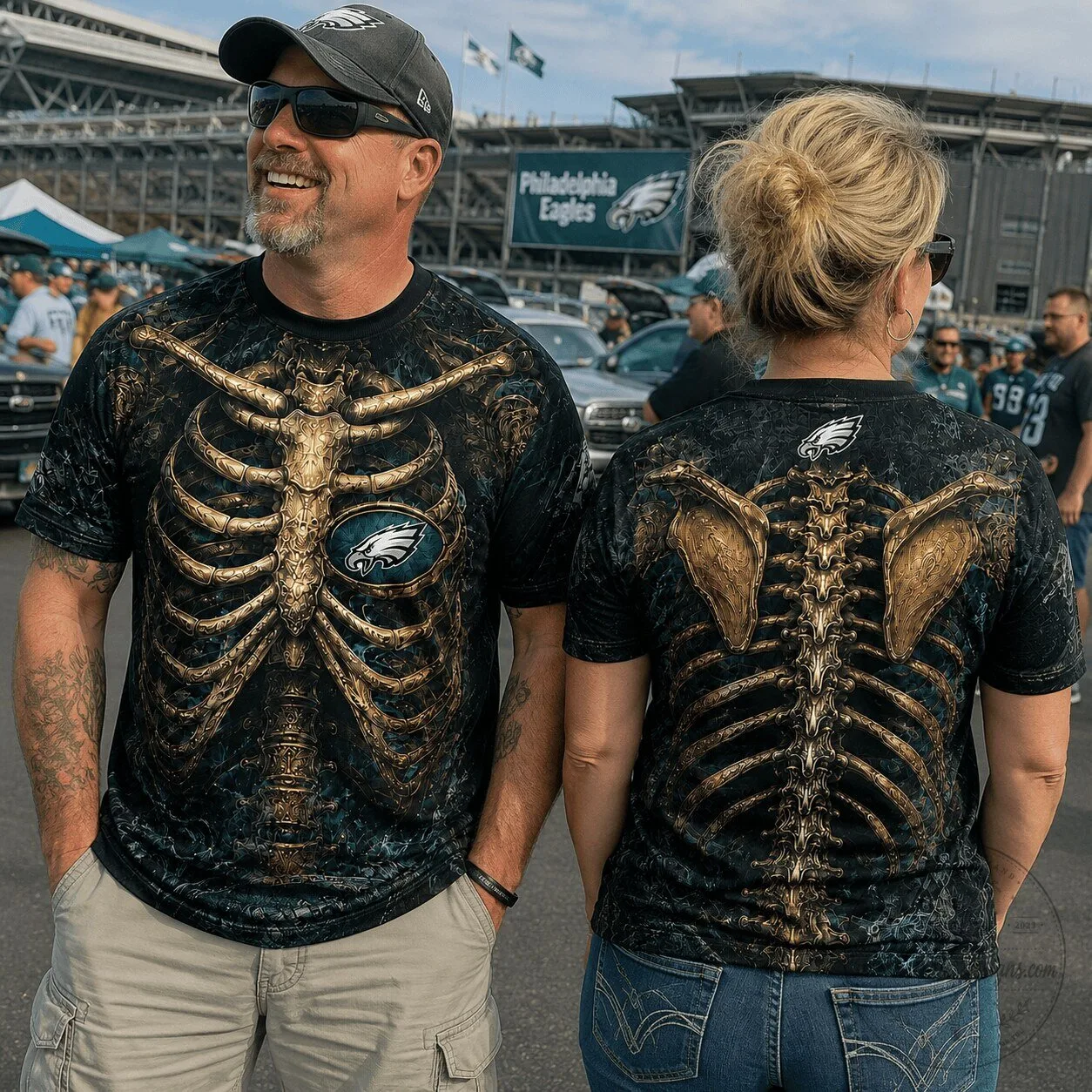 Philadelphia Eagles Football Skeleton Rib Cage Halloween T-Shirt