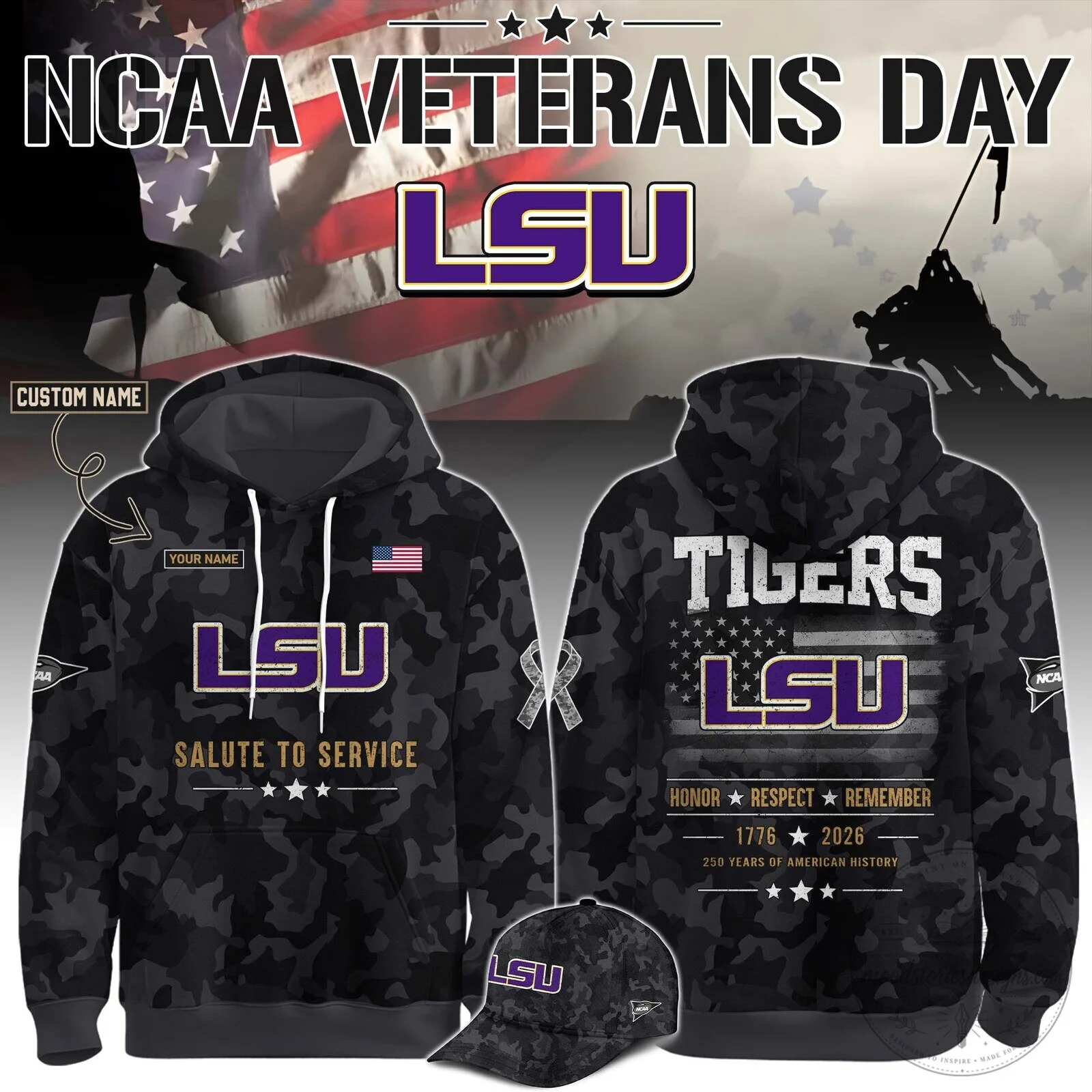 Louisiana State University Tigers Veterans Day Salute To Service Hoodie