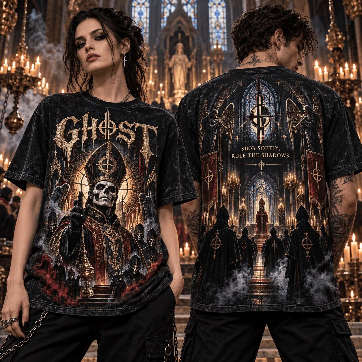 Ghost Band Sing Softly Rule the Shadows Art Heavy Metal Music t-shirt