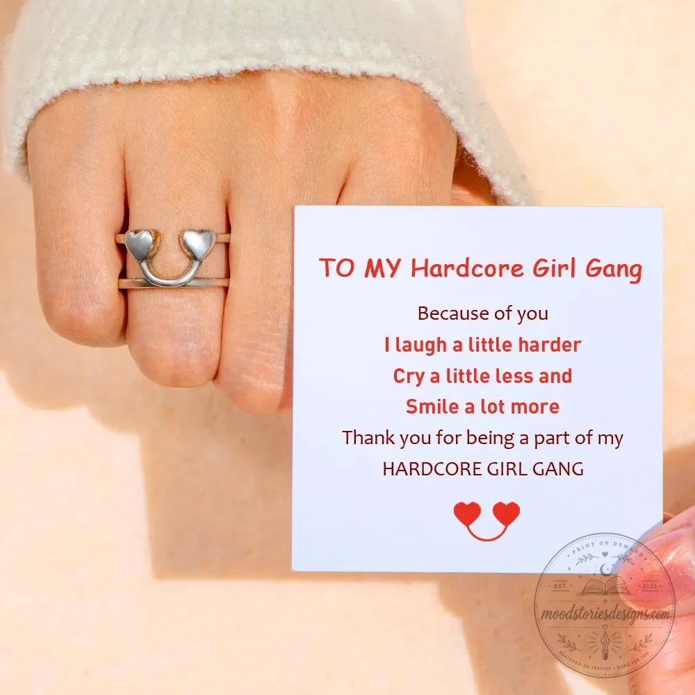 Hardcore Girl Gang Best Friend Smile Heart Adjustable Ring