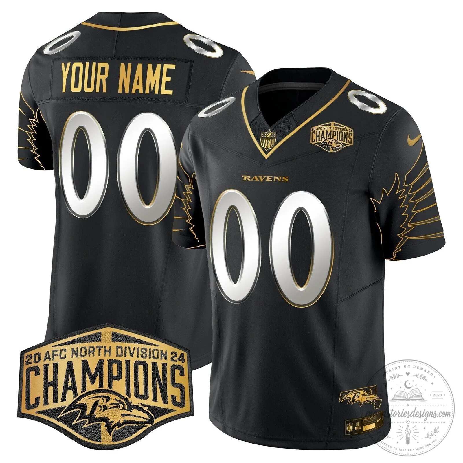 Baltimore Ravens 2024 AFC North Division Champions Black Football Jersey