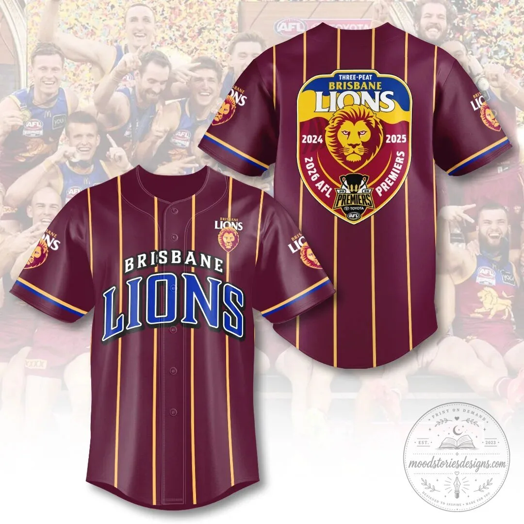 Brisbane Lions Threepeat Premiers Baseball Jersey