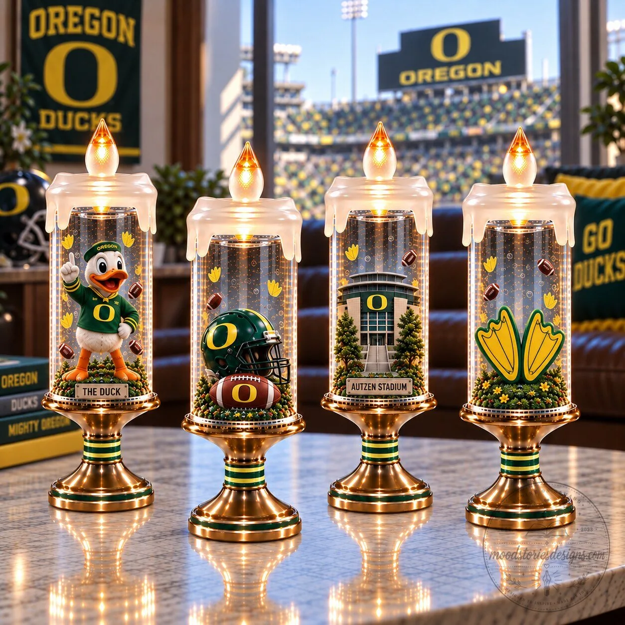 Oregon Ducks Football Team Lighted Candle Ornament Set
