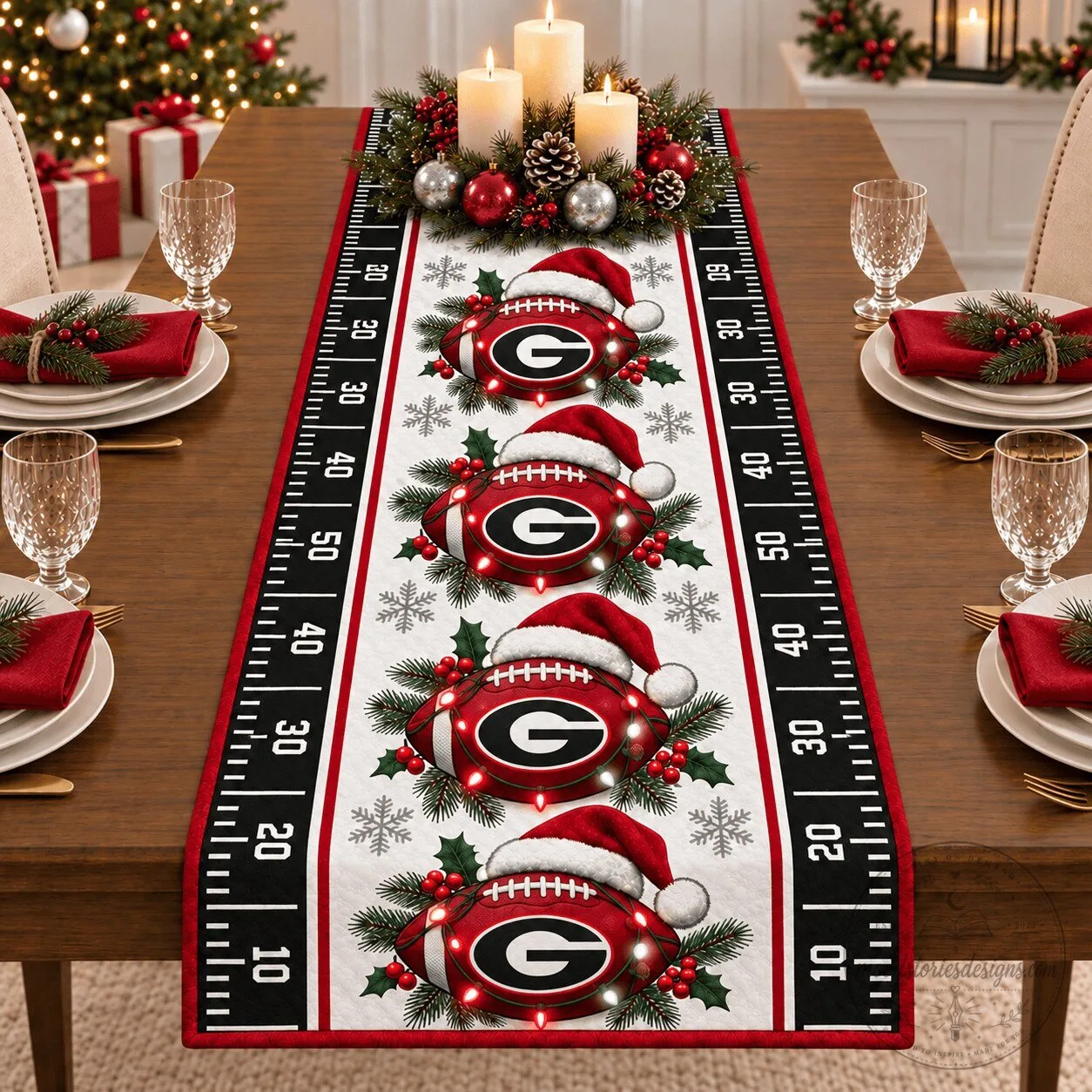 Georgia Bulldogs Christmas Football Field Table Runner