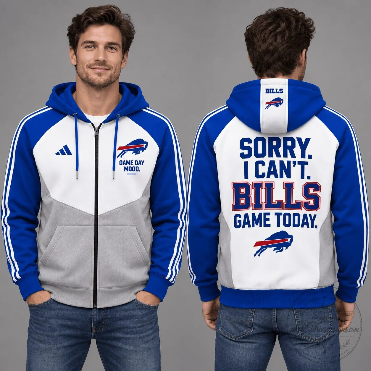 Buffalo Bills Game Day Mood Blue and White Zip Up Hoodie