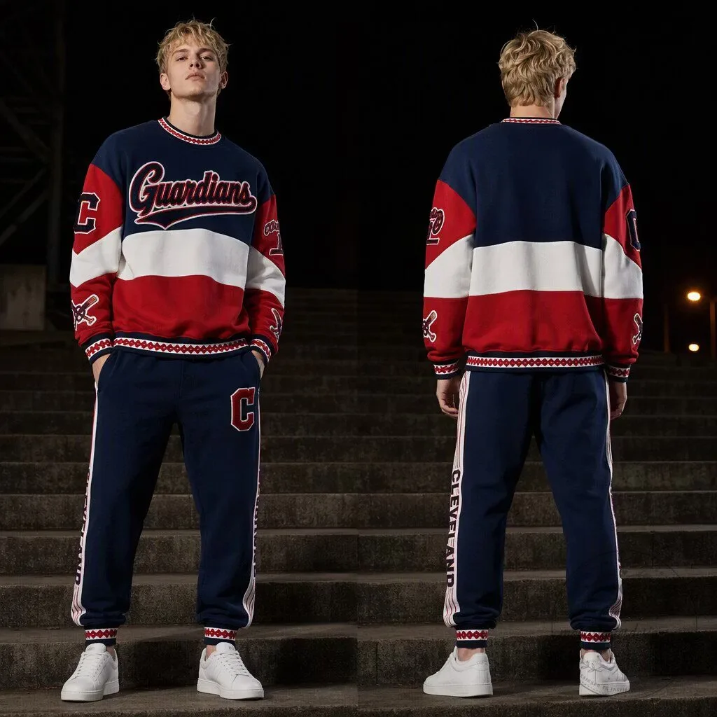 Cleveland Guardians Baseball Team Colorblock Crewneck Sweatshirt and Sweatpants Set