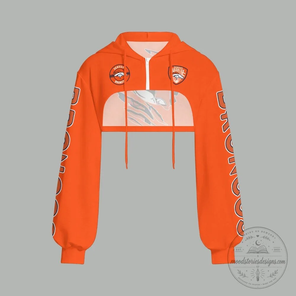 Denver Broncos Football Team Cropped Zip-Up Hoodie for Women