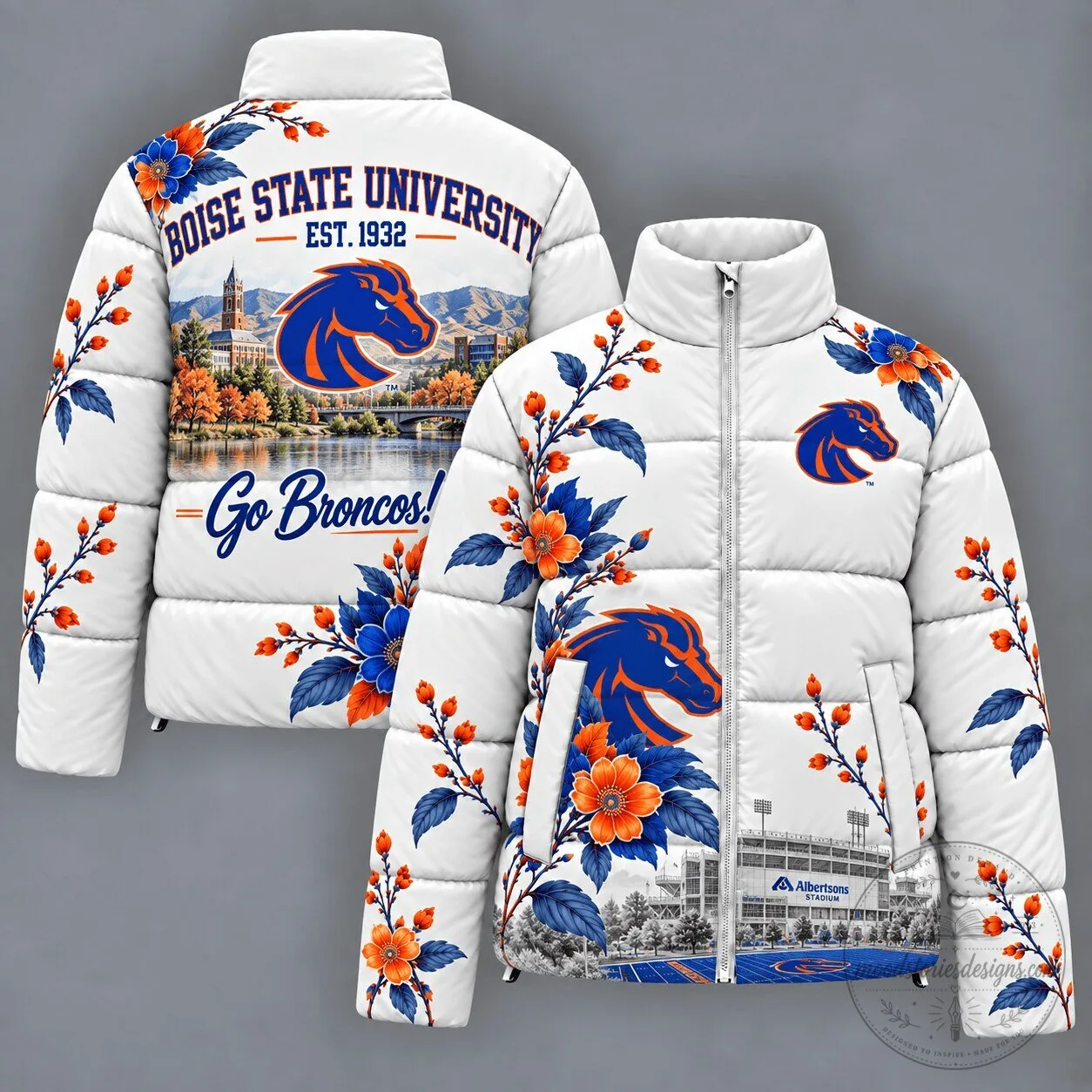 Boise State University Broncos Football Team Mascot Puffer Jacket 2 Boise State University Broncos Football Team Mascot Puffer Jacket