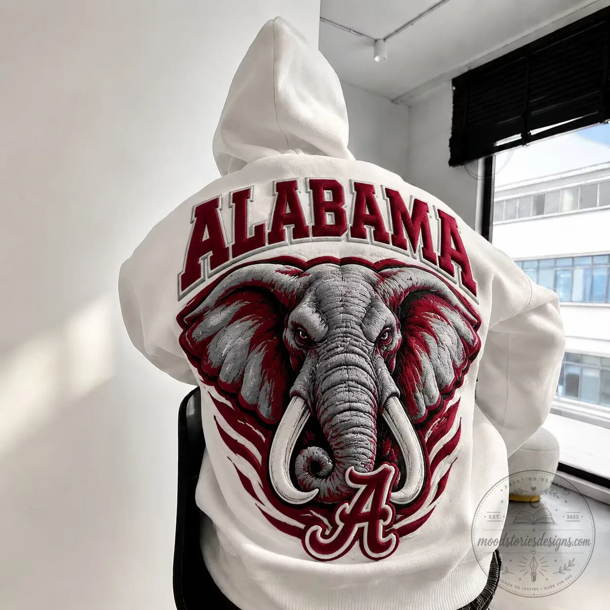 Alabama Crimson Tide Elephant Mascot Embroidered White Hoodie