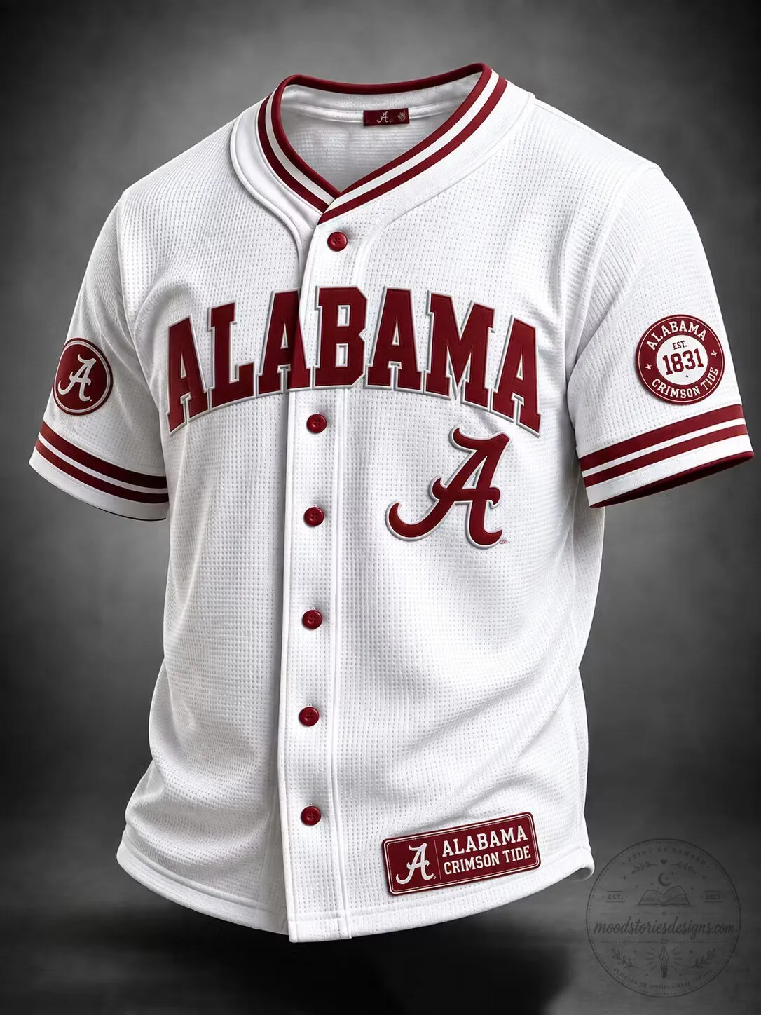 Alabama Crimson Tide Baseball Jersey for Men, White and Crimson Red