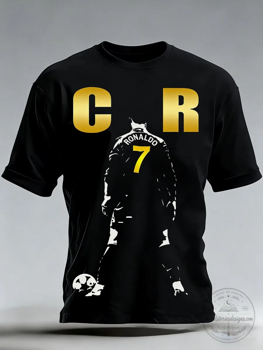 Cristiano Ronaldo Number 7 Soccer Player Black Graphic T-Shirt