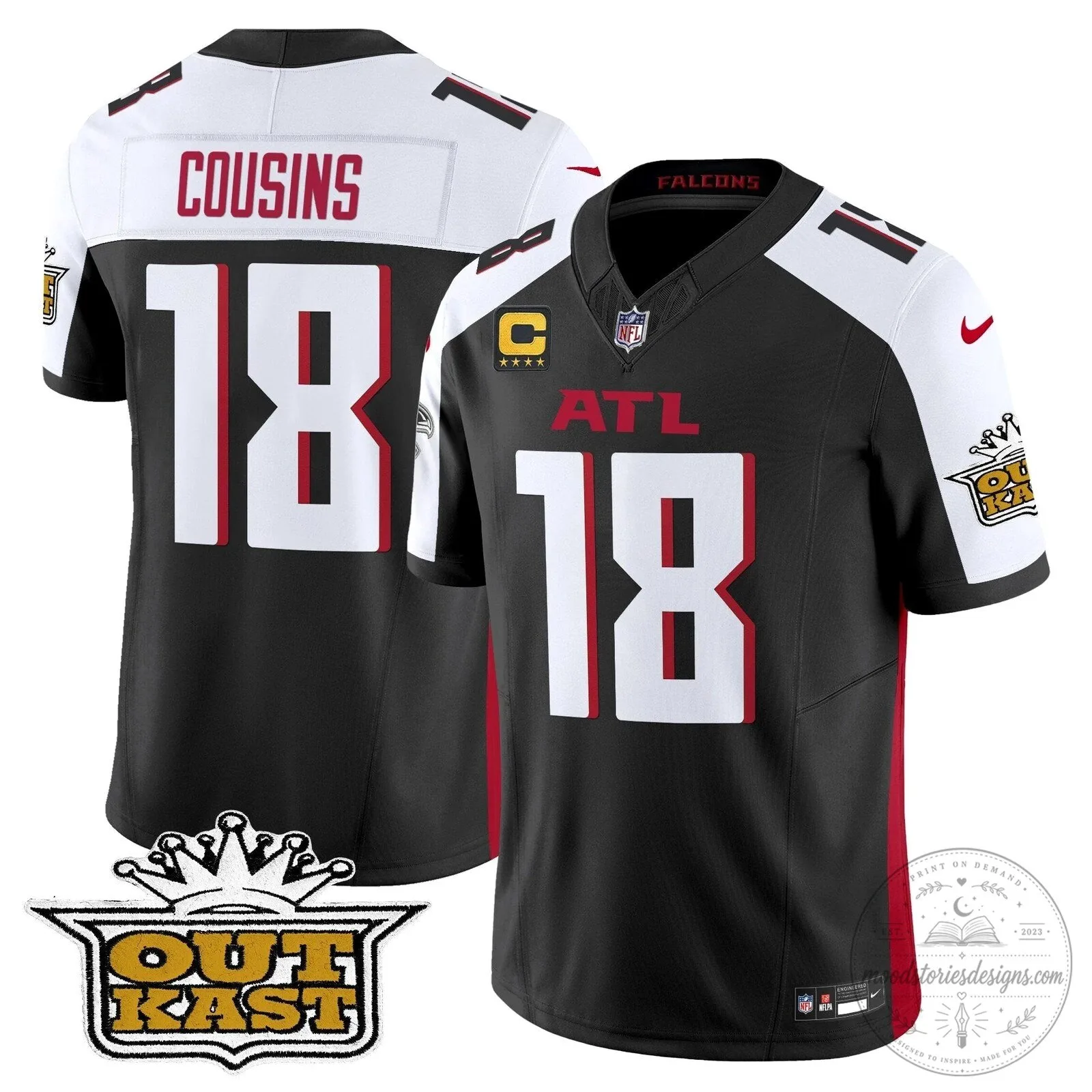 Atlanta Falcons Kirk Cousins Black Football Jersey ATL vs GB Game Day Apparel