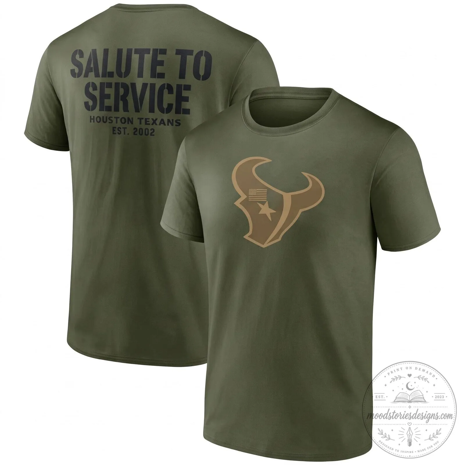 Houston Texans Salute To Service Military Green Fanatics T-Shirt 3 Houston Texans Salute To Service Military Green Fanatics T-Shirt