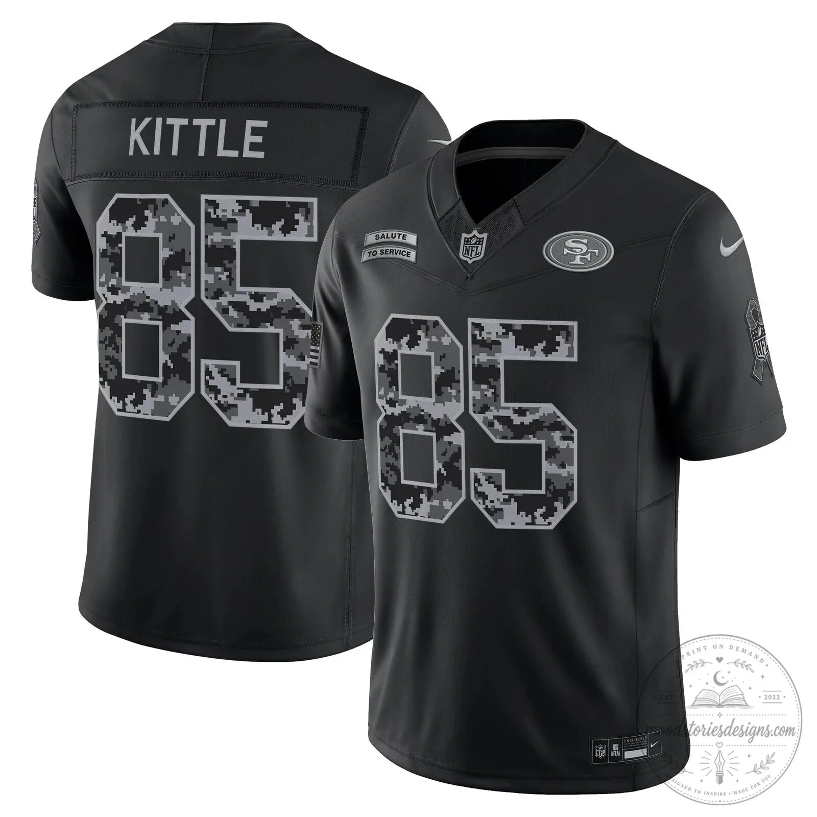 San Francisco 49ers Salute to Service Black George Kittle Football Jersey 20 San Francisco 49ers Salute to Service Black George Kittle Football Jersey