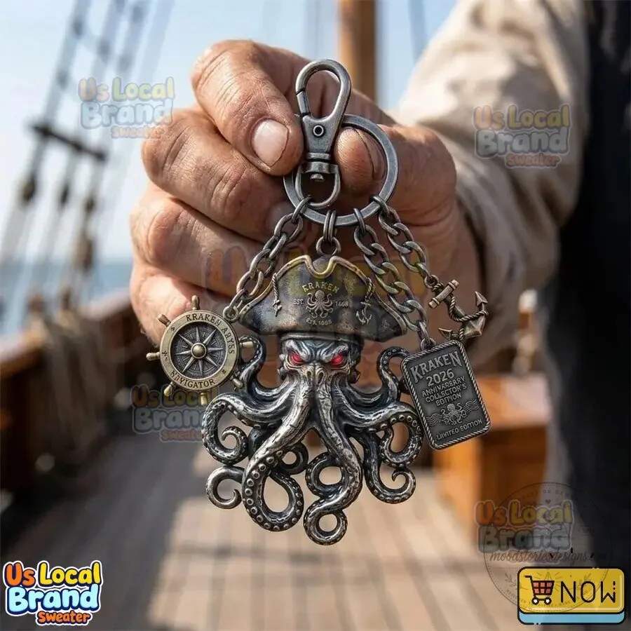 Kraken Abyss King Pirate Octopus Anchor Ship Wheel Nautical Keychain