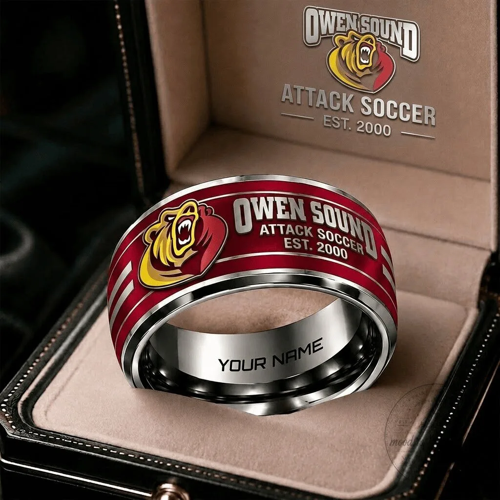 Owen Sound Attack Soccer Team Personalized Engraved Stainless Steel Ring