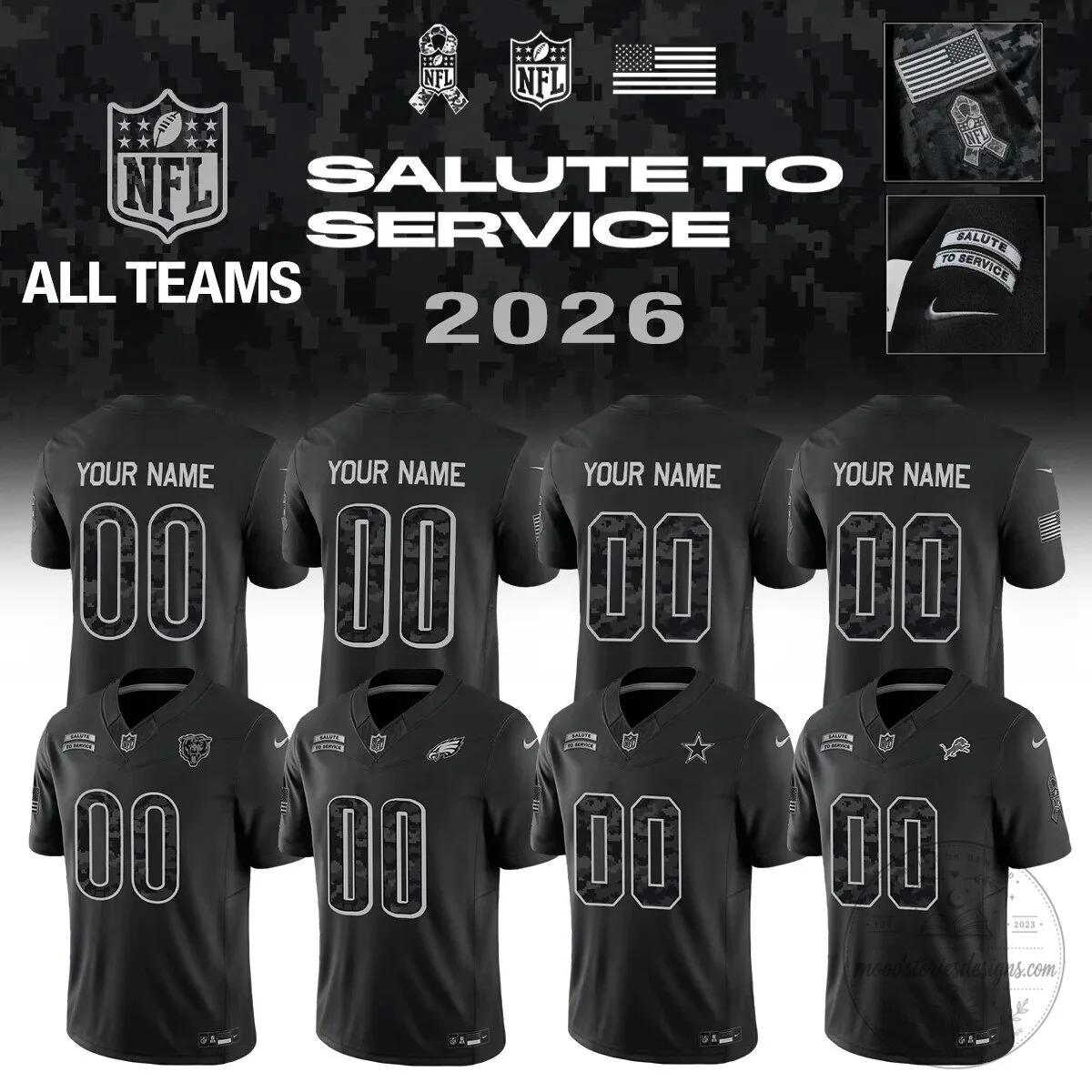 Custom Name and Number Football Jersey for All NFL Teams - Salute to Service Edition