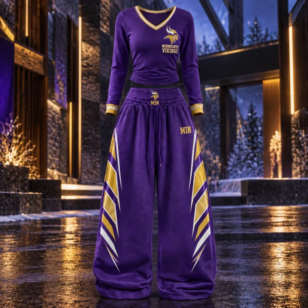 Minnesota Vikings Purple and Gold V-Neck Long Sleeve Shirt and Pants Set Minnesota Vikings Purple and Gold V-Neck Long Sleeve Shirt and Pants Set