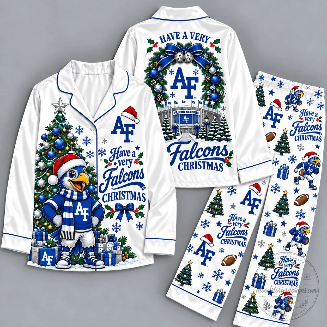Air Force Falcons Football Mascot Christmas Button Up Pajamas Set