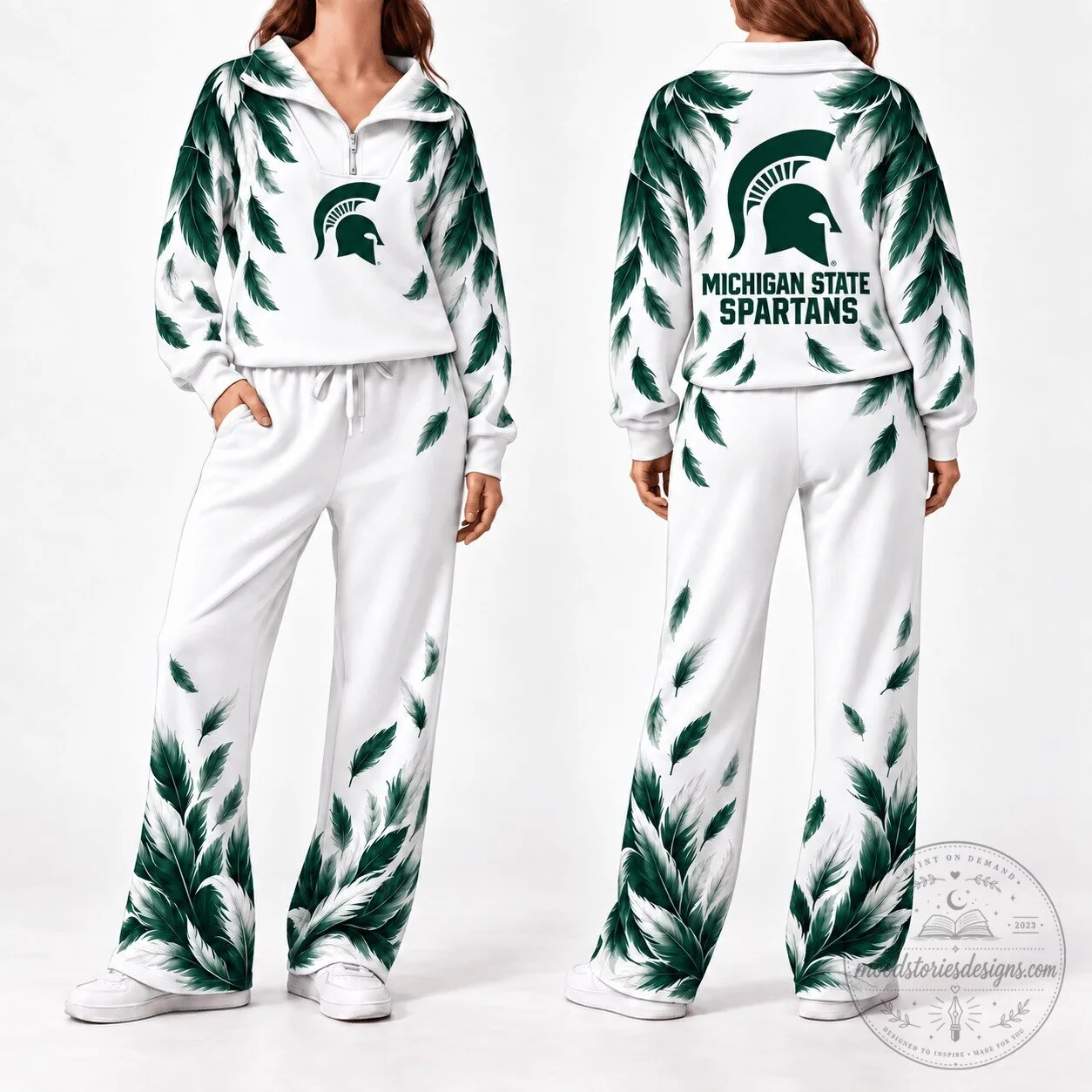 Michigan State Spartans Feather Pattern Quarter Zip Pullover and Pants Set