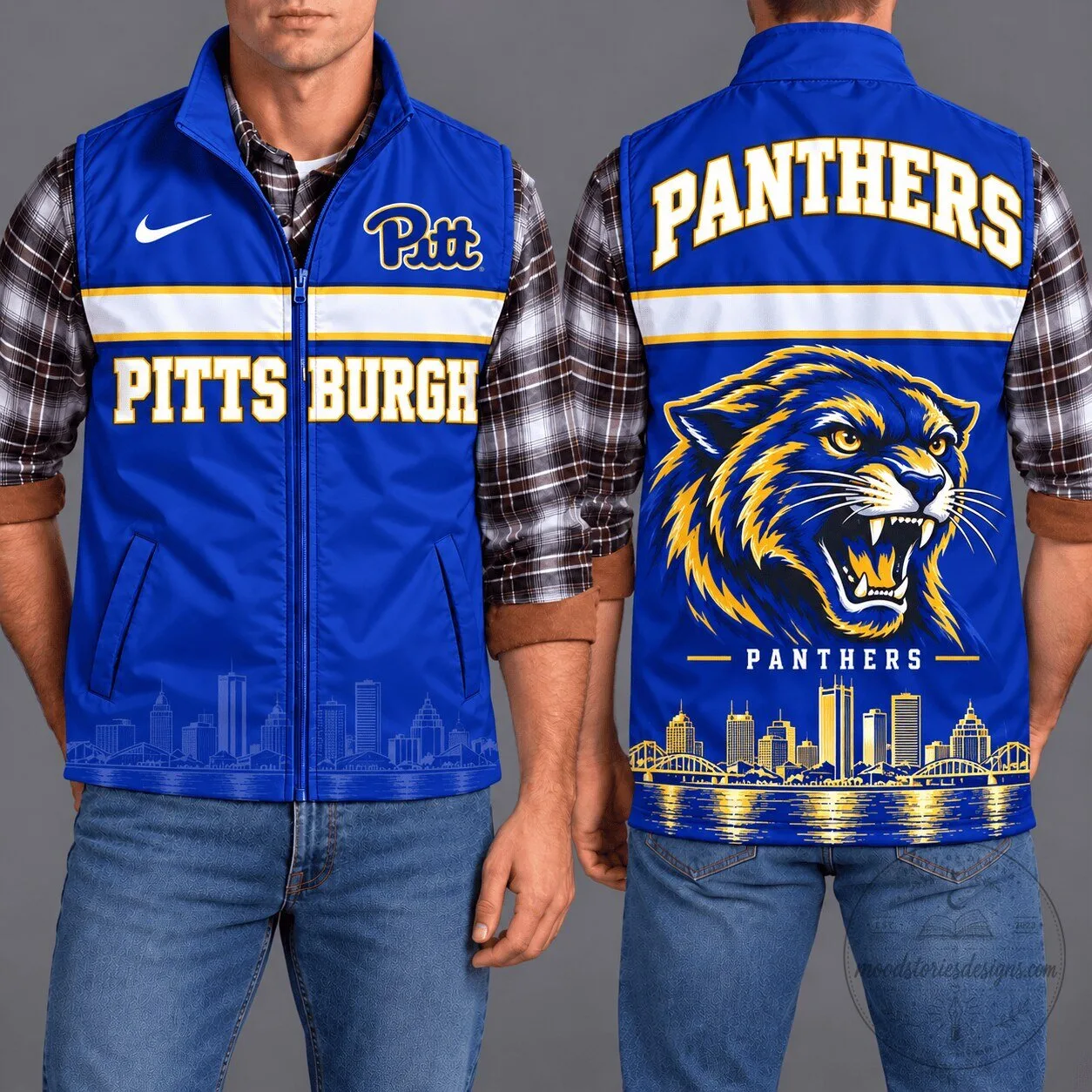 Pittsburgh Panthers Blue Full Zip Sleeveless Vest Jacket