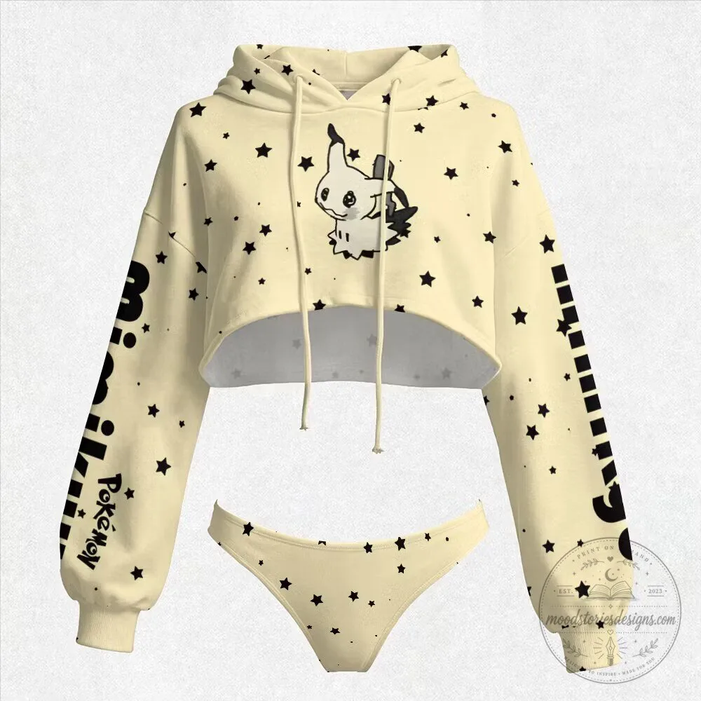 Pokemon Mimikyu Star Pattern Women's Cropped Hoodie and Panty Set