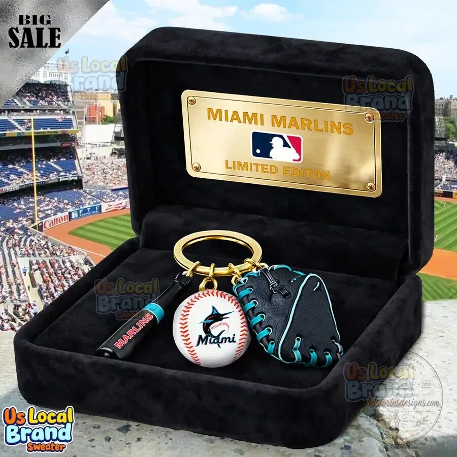 Miami Marlins Baseball Bat Glove Ball Limited Edition Keychain