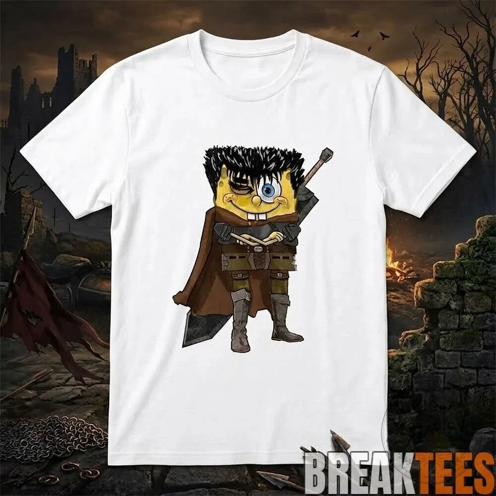 SpongeBob SquarePants Guts Berserk Anime Cartoon Character White T-Shirt