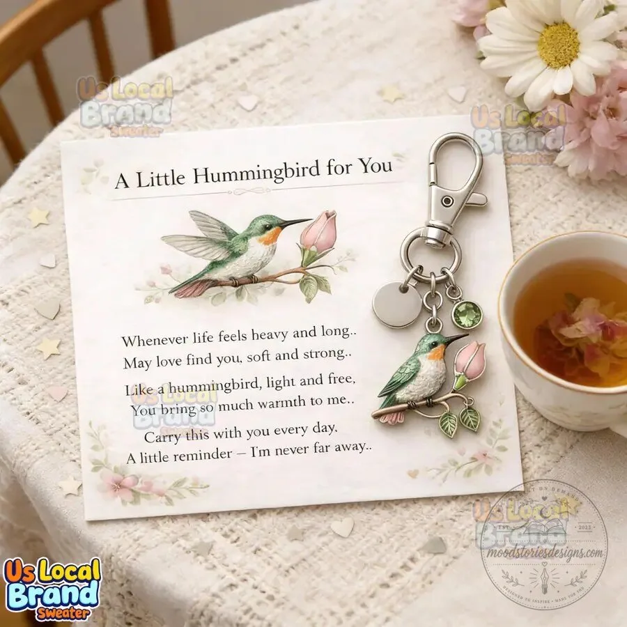 Hummingbird Charm Keychain with Inspirational Poem Card Gift Set