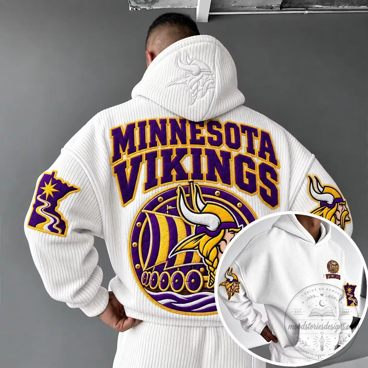Corduroy Hoodie with Embroidered Minnesota Vikings Design