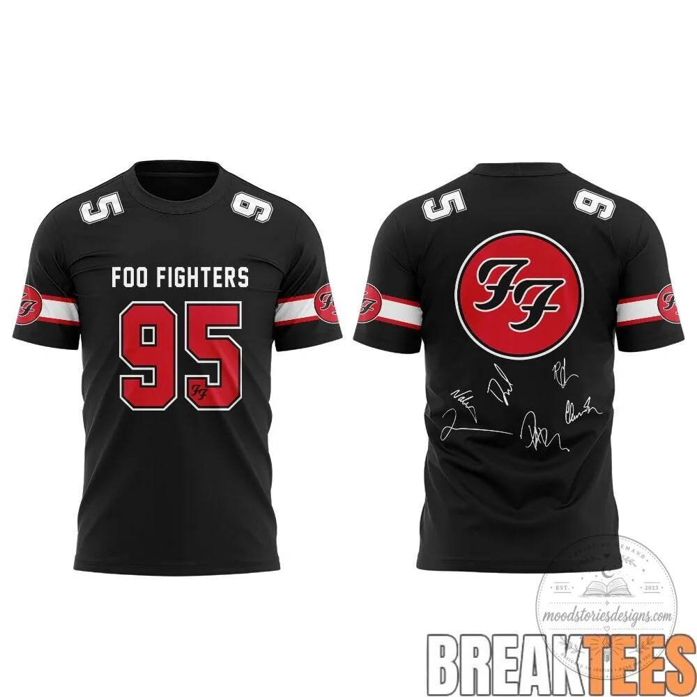 Foo Fighters Rock Band Black Football Jersey with Signatures 7 Foo Fighters Rock Band Black Football Jersey with Signatures