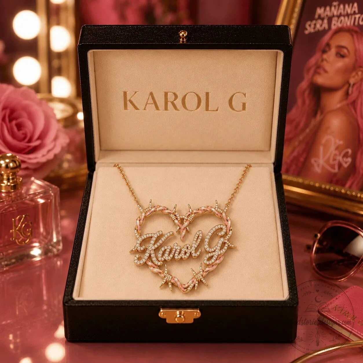 Karol G Bichota Diamond Heart Barbed Wire Pendant Necklace 11 Karol G Bichota Diamond Heart Barbed Wire Pendant Necklace