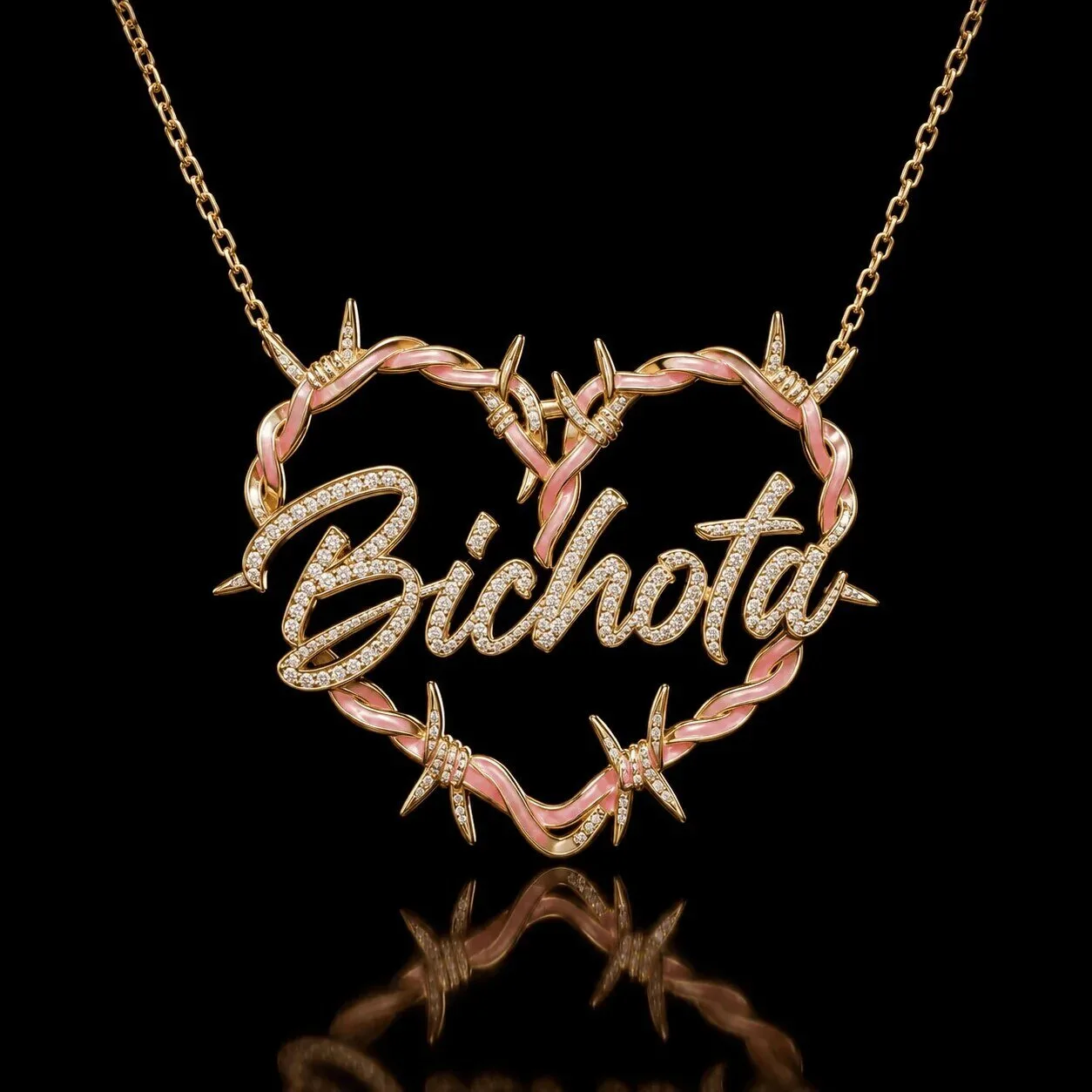 Karol G Bichota Diamond Heart Barbed Wire Pendant Necklace 12 Karol G Bichota Diamond Heart Barbed Wire Pendant Necklace