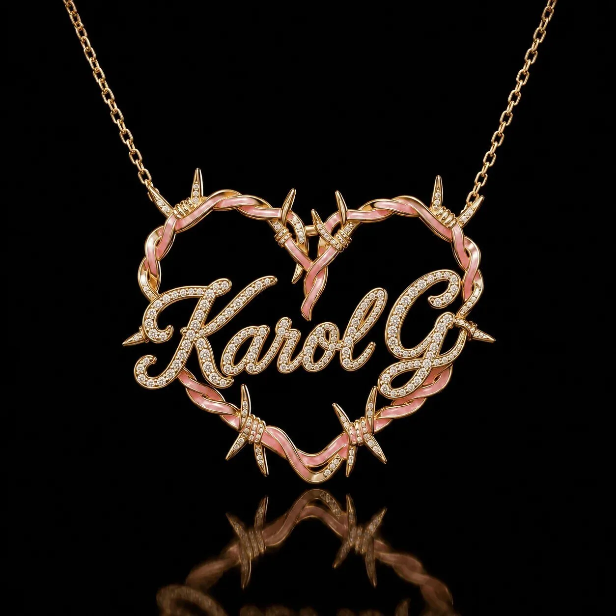 Karol G Bichota Diamond Heart Barbed Wire Pendant Necklace 14 Karol G Bichota Diamond Heart Barbed Wire Pendant Necklace