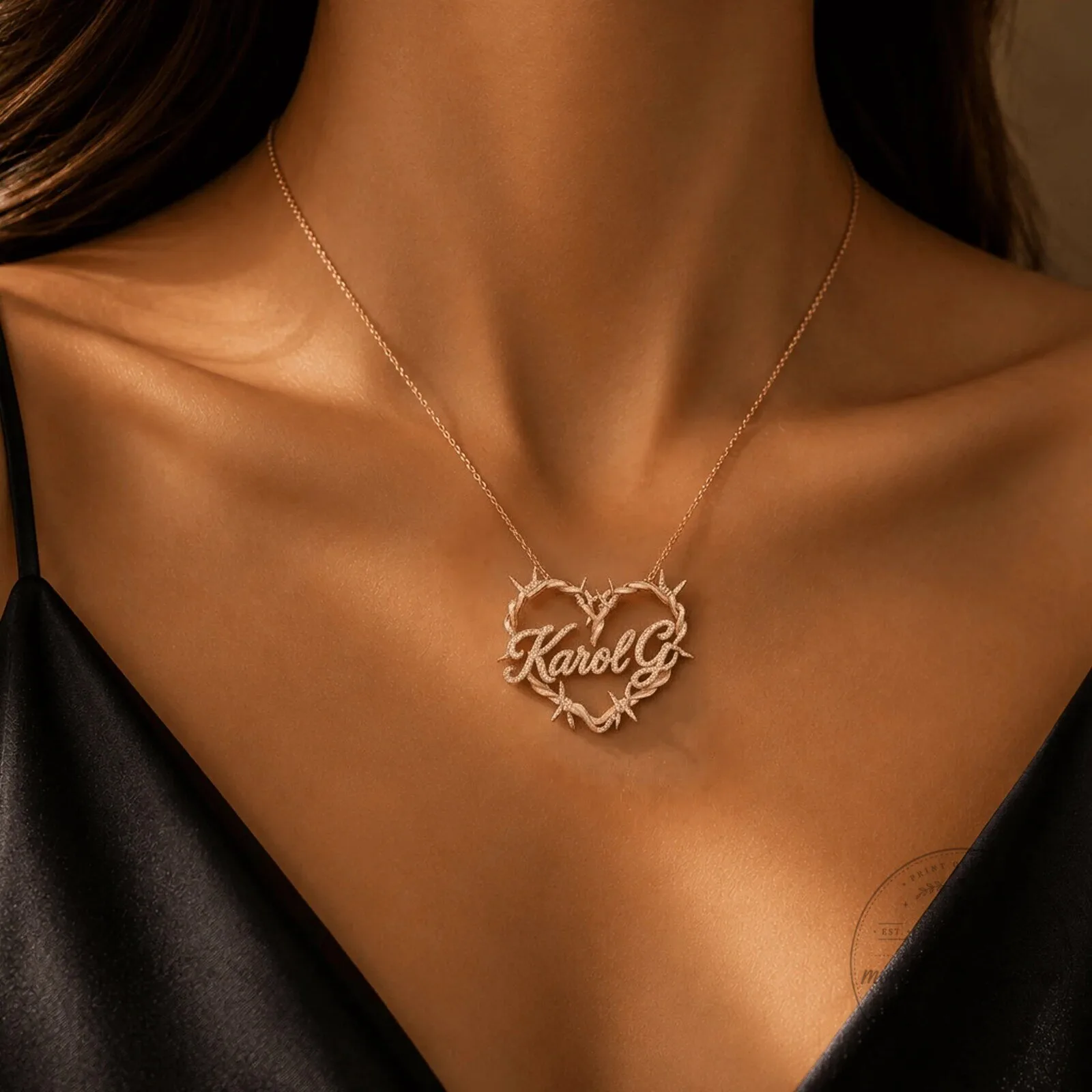 Karol G Bichota Diamond Heart Barbed Wire Pendant Necklace 15 Karol G Bichota Diamond Heart Barbed Wire Pendant Necklace